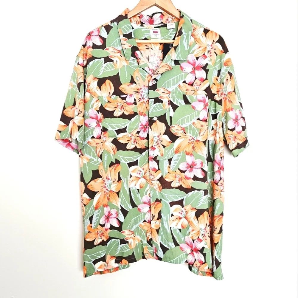 NWT Levi's Short Sleeve Classic Printed Camper Button Down Men's Shirt Size XXL